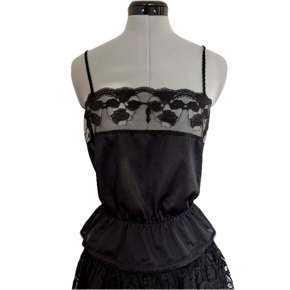 VTG 70s "Ballet" Lace Panel Camisole Top, Western Gothic, Made In Ireland, Sz. S
